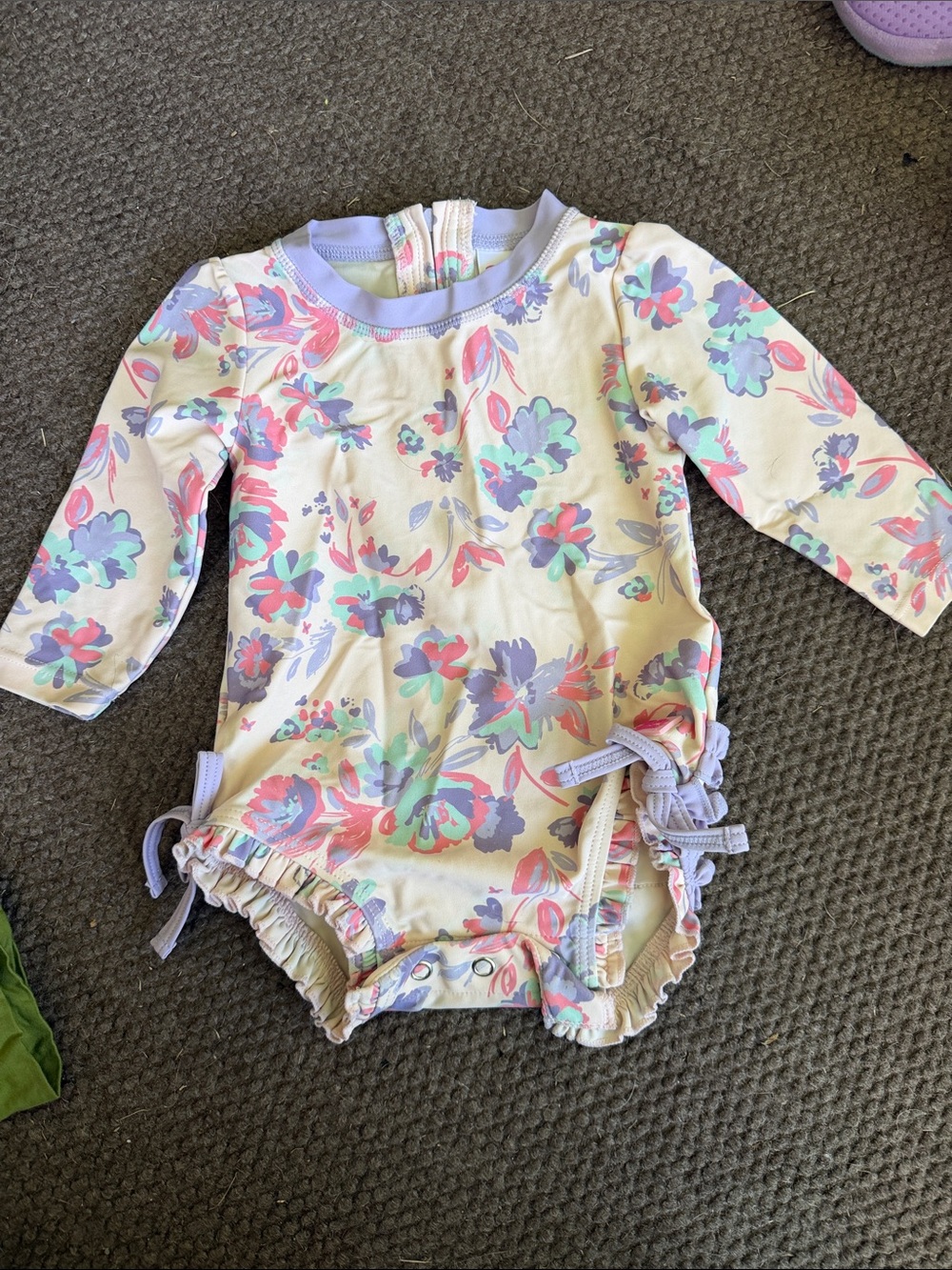 Ruffle Butts Pastel Floral Long-Sleeve One-Piece in Lavender and Mint